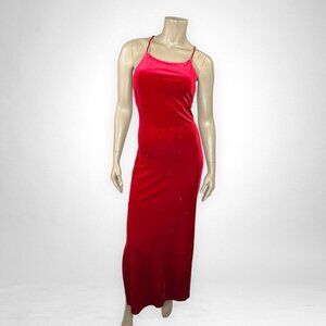 Vintage PIA Medium Red Strappy Glittery Maxi Dress 90s Prom‎ Party